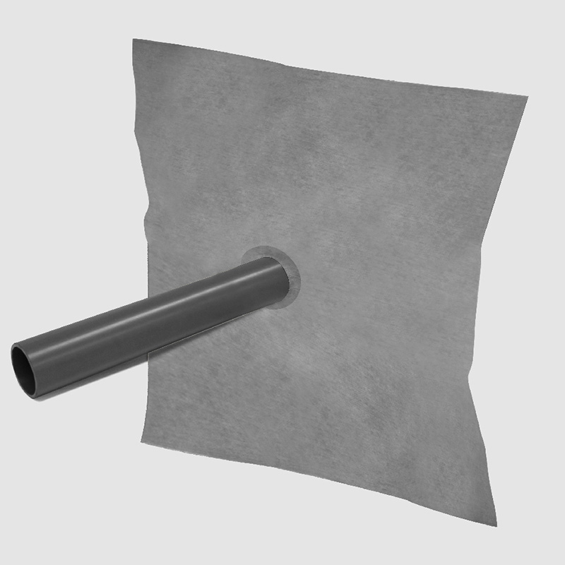 Acople para evacuación horizontal con lámina impermeabilizante, ECODRY50 de 50 x 50 cm unida al tubo de pvc con diferentes salidas