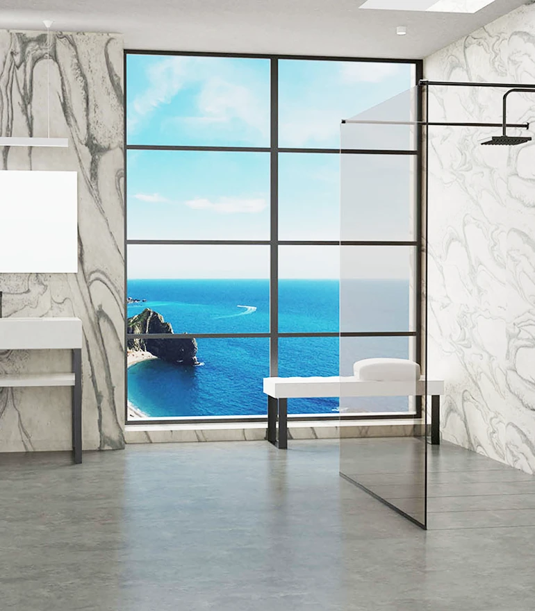 Ducha interior moderna impermeabilizada con láminas para duchas de Revestech